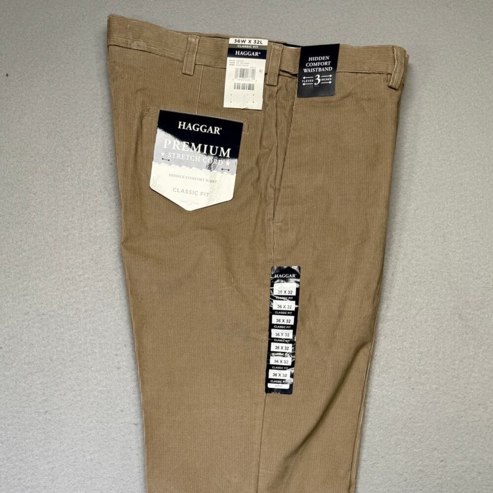 Haggar Men's Classic-Fit Stretch Corduroy Pants Mid Khaki 36x32 $90